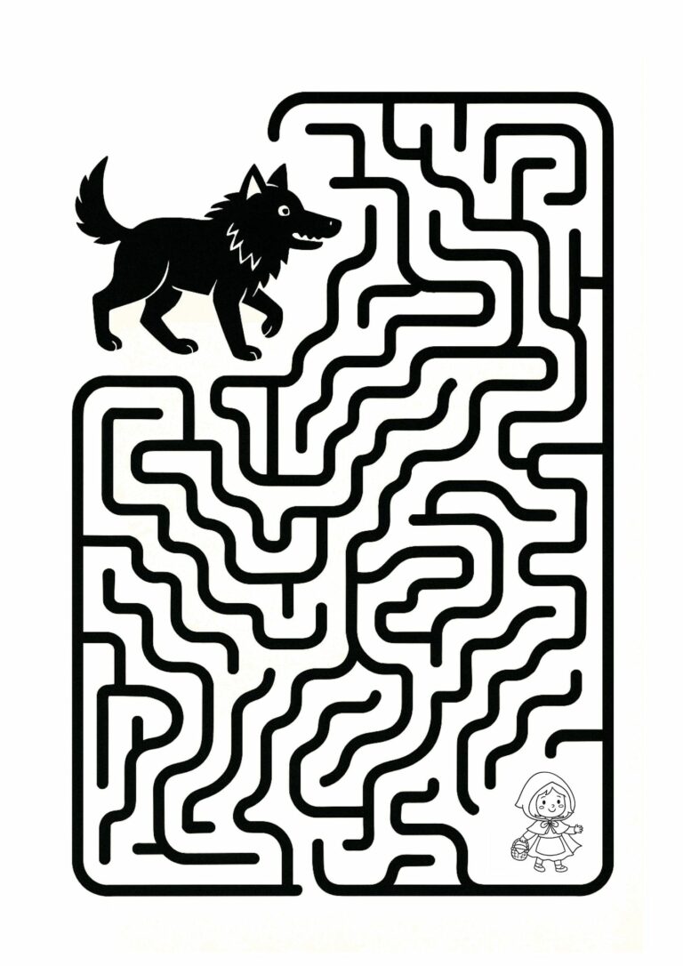 Un loup affamé explorant un labyrinthe complexe à la recherche de nourriture